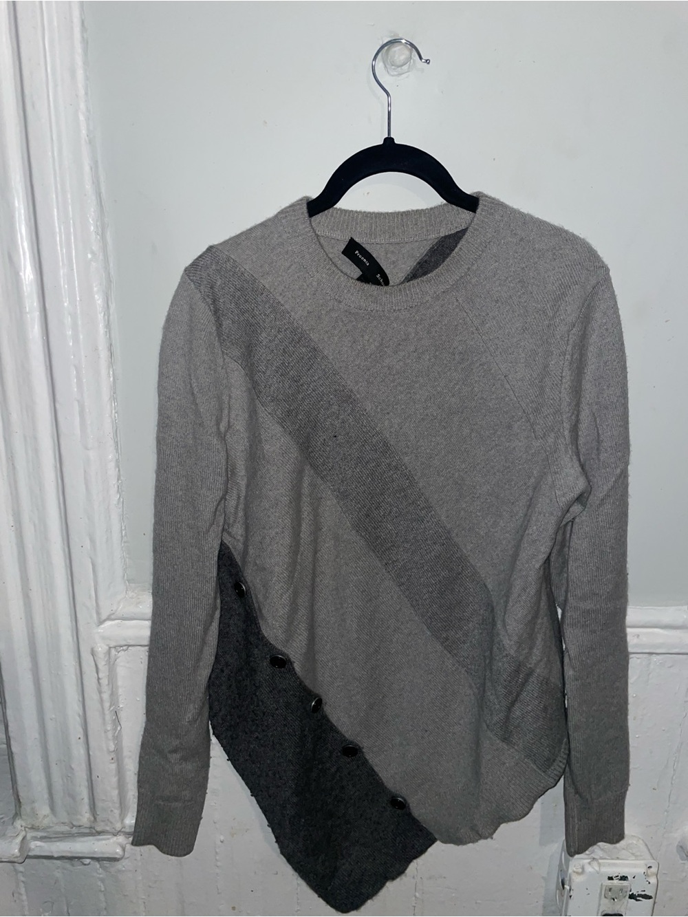 Proenza Schouler Gray Crewneck Sweater with Diagonal Panel